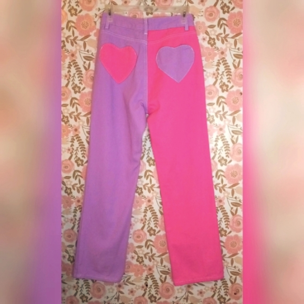 ☆3/$20* Half Pink Half Purple Heart Pocket Mom Jeans